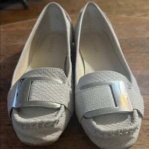 Calvin Klein Women's Cream Loafers with Silver Buckle
